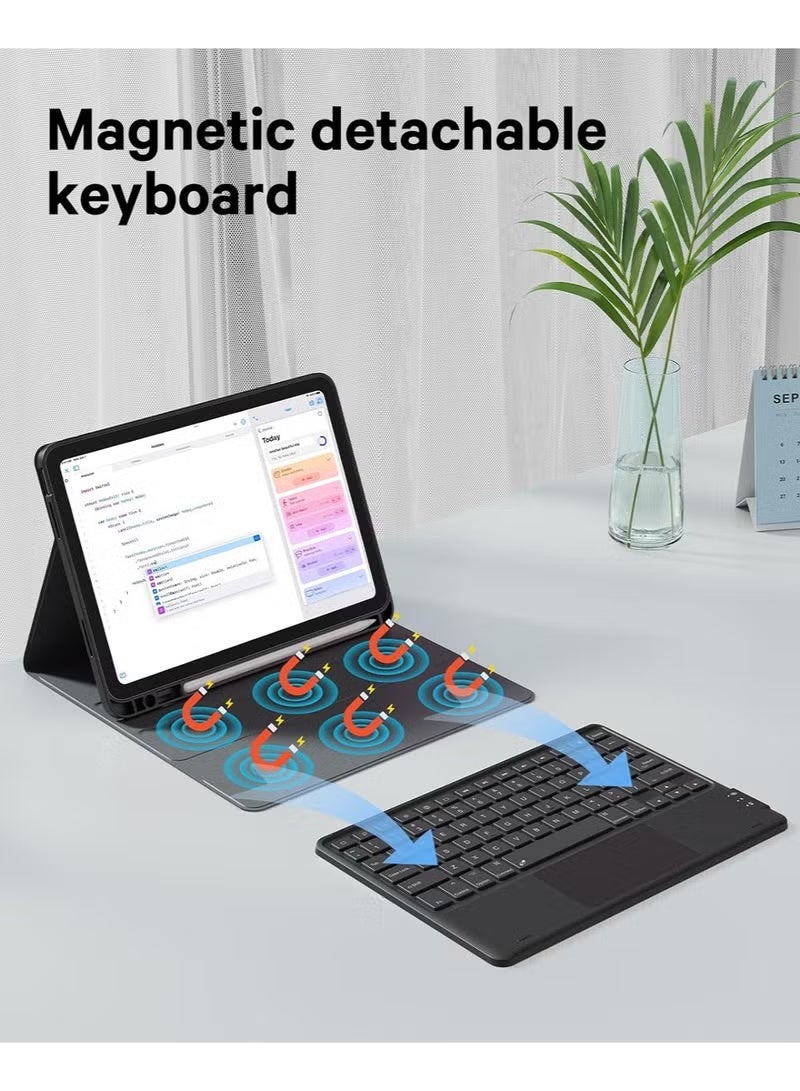 Arabic/English Keyboard Case for iPad (A16) 10th Gen (2025/2022), 7-Color Backlight, Multi-Touch Trackpad, Flip Stand Case with Pencil Holder, 2 Bluetooth Channels - Image 3
